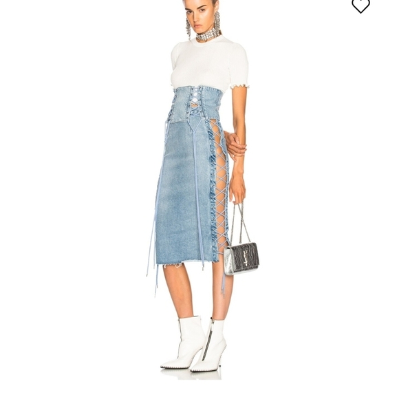 Revolve GRLFRND Crystal Lace Up Skirt in color beat drop sexy midi jean skirt - Picture 1 of 12